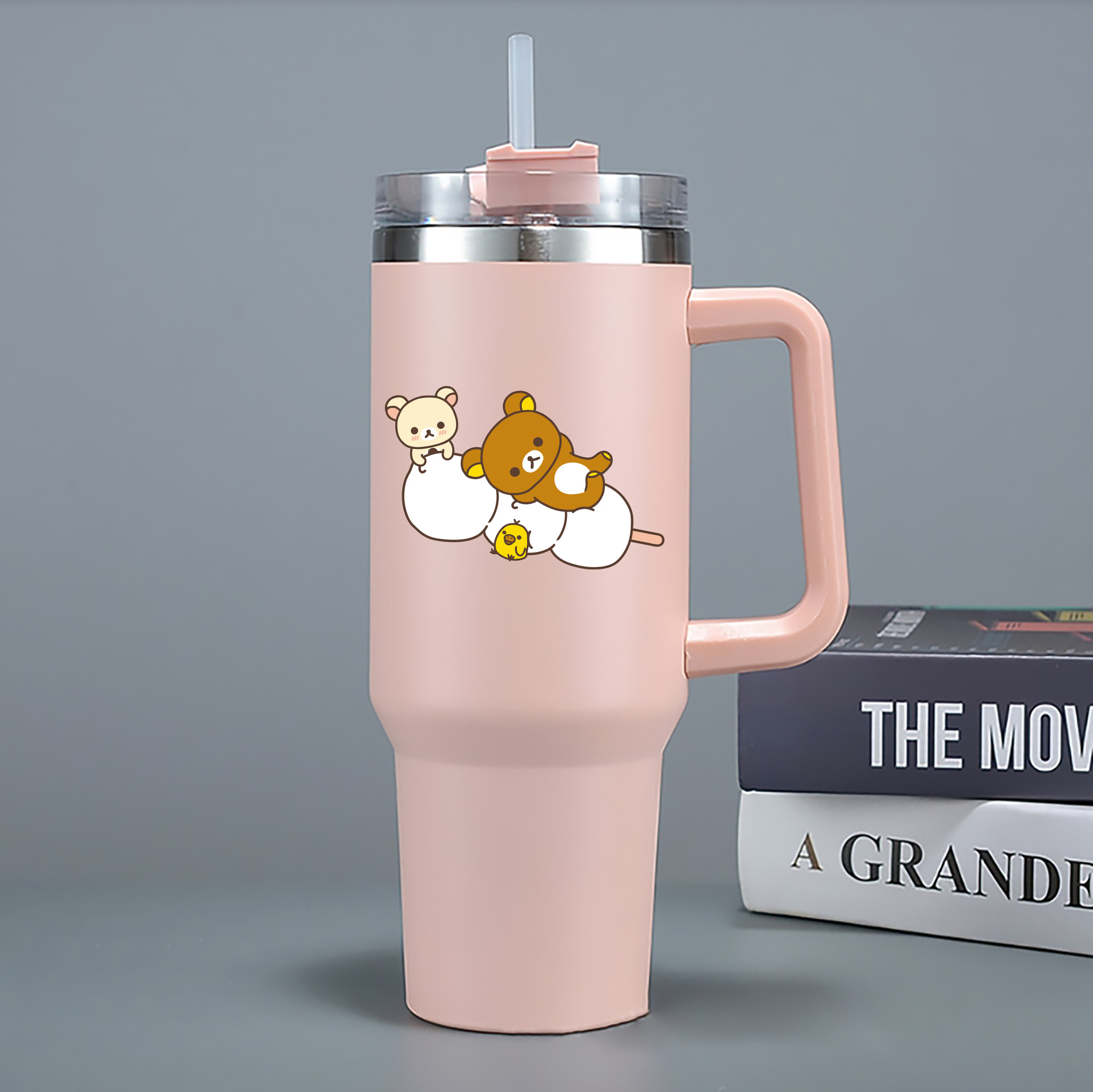 （画像用） リラックマ リラックマ キイロイトリ Rilakkuma Korilakkuma Kiiroitori 1200mL車用タンブラー - クリスタルステッカー（プラスチックストロー付き）